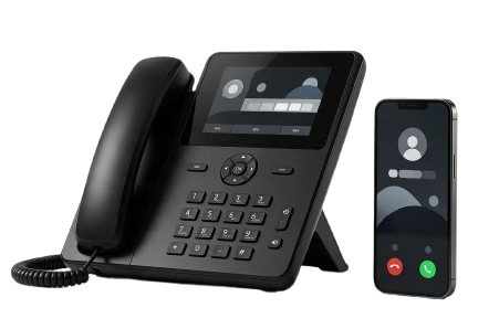 Téléphone IP de bureau et smartphone avec application softphone